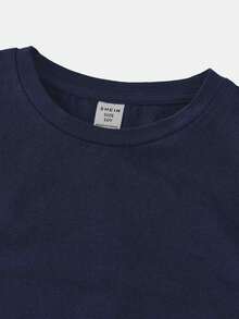 SHEIN Girlism Tween Girls Navy Blue Ruched Design T-Shirt With Hair Scrunchie, Casual Daily Fashion Versatile Long Sleeve Top Fitted Tops Navy Blue Tops - Navy Blue - View 3