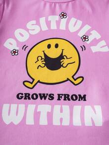 Mr Men Little Miss X SHEIN Young Girl Letter & Cartoon Graphic Round Neck Long Sleeve T-Shirt And Pants Set - Multicolor - View 7