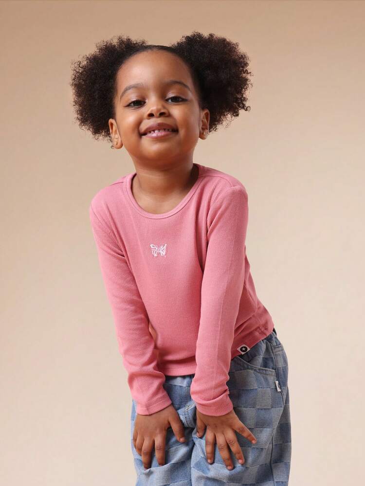 Butterfly Ribbed Long Sleeve T-Shirt