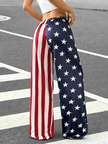 Muchica Women 4th Of July Contrast Color Striped Star Flag Print Pants - Multicolor - View 2