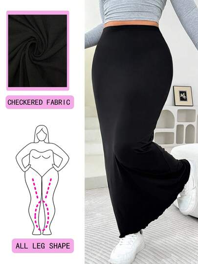 Solflare Plus Size Black High Waist Casual Versatile Bodycon Skirt Stretchy Skirt Long Black Skirt Mermaid Skirt
