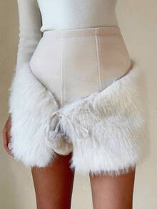 SHEIN Unity Váy ôm sát mini họa tiết lông thú chắp vá phong cách Âu Mỹ gợi cảm dành cho nữ, mùa thu/đông - Màu be - Xem 7