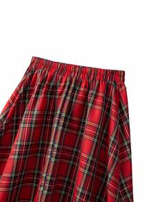 SHEIN Franclia 时尚新年圣诞节格子红色女裙 - 紅色 - 查看 6