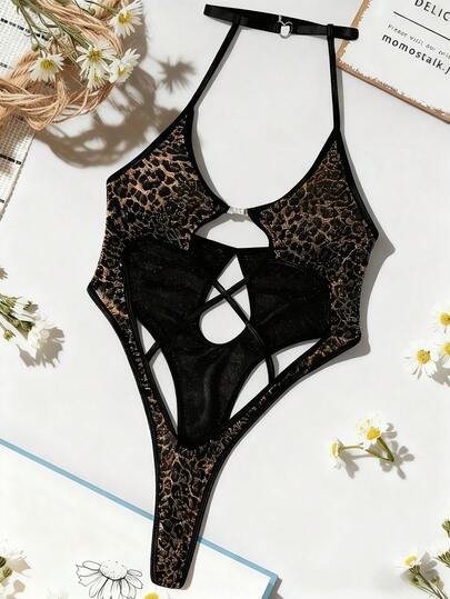 SHEIN 豹纹针织露背连体衣，大胆性感，亮片面料是华丽派对和外出的必备单品