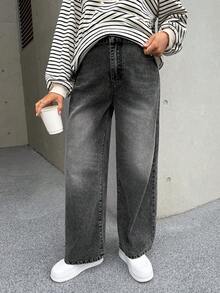 SHEIN Pregnant Women's Contrast Color Pocket Casual Versatile Wide-Leg Jeans Black Winter Spring Christmas New Year Thanksgiving Commuting Vacation Graduation Chic Y2k Cute Streetwear Party Wedding Elegant Business Casual Woman Women's Stylish Dark Wash Denim Jeans With Elastic High Waist And Wide Leg Fit For Everyday Comfort Maternity Jeans Everyday Maternity Style Comfortable Wear - Black - View 6