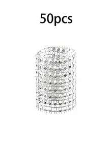 2/6/12/30/50PCS Diamond Napkin Rings Set, Luxury Rhinestone Napkin Holders For Christmas Wedding Dinner Party, Elegant Table Decorations For Anniversary Birthday Festival Holiday, Premium Hook & Loop Design, DIY Crafts, Gift For Women - Silver - View 12