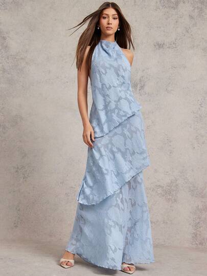 L'Amorae 女式露背多层荷叶边下摆性感时尚连衣裙