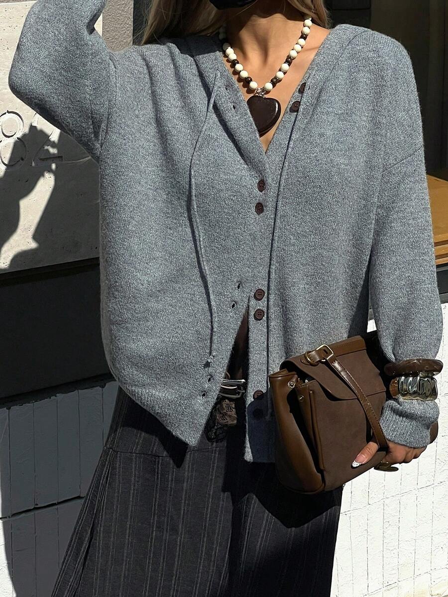 DAZY Women's Casual Loose Fit Solid Color Hooded Sweatshirt, Suitable For Office, Commuting, Autumn/Winter - Grey - View 1