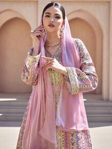 Al Najma Women's Elegant V-Neck Long Sleeve Cashew Pattern Arabic Style Dress Modest Dress Maxi Long Sleeve Dress Formal Elegant Party Uxury Evening Dresses Wedding Party Dress - Multicolor - View 7