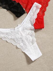 SHEIN 3packs Lace Scallop Trim Panty Set Sexy Lingerie - Multicolor - View 3