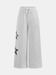 SHEIN Teen Girls Casual Loose Low Waist Drawstring Wide Leg Sweatpants, Suitable For Spring, Summer, Autumn And Winter - Dark Grey - View 5
