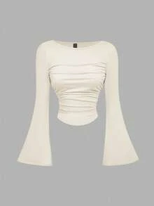 SHEIN MOD Bộ 3 áo thun nữ tay dài cổ vuông nhún bèo, kiểu dáng thường ngày, ấm áp, thích hợp mặc mùa thu, đi chơi, dự tiệc, đón năm mới. - Màu Đỏ Sâu - Xem 3