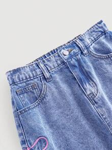 SHEIN Girlism Chân váy dài denim màu hồng thêu nơ, túi, mềm mại, thoải mái, dễ thương cho bé gái tuổi teen, thích hợp mặc hàng ngày, dạo phố, Giáng sinh, Năm mới, mùa đông, váy thường ngày, chân váy thanh lịch, dự tiệc, đi học, váy hoa, chân váy họa tiết. - Rửa nhẹ - Xem 4