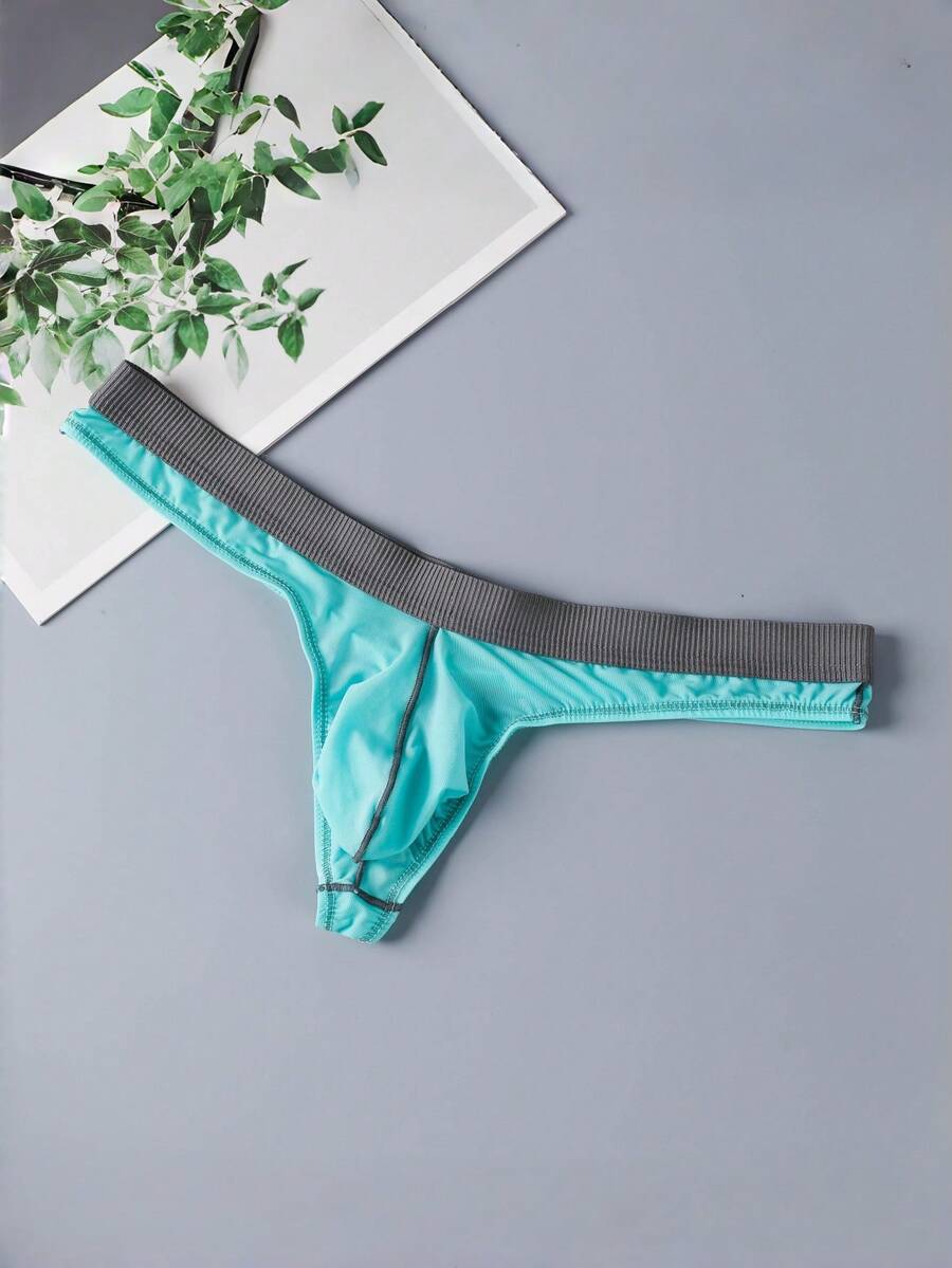 WENEZON Sporty Mens Thongs In Blue Fabric Featuring Eye Catching Contrast Binding Tanga Panties