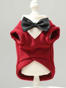 PETSIN 1 pieza Ropa de otoño e invierno para mascotas grandes, perros de pelo dorado. Traje para gatos Corgi, ropa para gatos, suministros para perros, con moño rojo dorado y negro. - Rojo - Ver 3