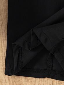 SHEIN 女童白色纽扣装饰前开衩喇叭裤 - 黑色 - 查看 6