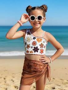 女童碎花泳衣套装