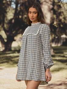 WESTFADE 高领镂空荷叶边娃娃迷你连衣裙 - 淺藍色 - 查看 4