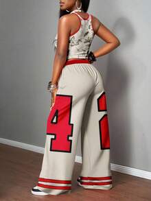 Slaydiva 两件套女士休闲街头风紧身吊带背心和宽松长裤套装，适合街头穿着 - 彩色 - 查看 2