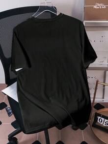 MTV | SHEIN Men's Casual Letter Graphic Round Neck Short Sleeve T-Shirt, Summer - Black - View 2