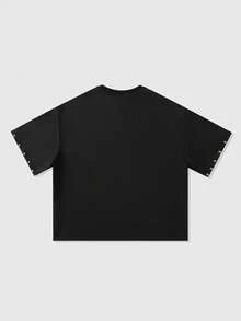 ROMWE MEN Street Life Men's Studded Graphic Print Short Sleeve T-Shirt Spring/Summer - Black - View 4