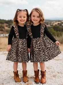 Emery Rose Kids Emery Rose Kids Young Girl Casual Leopard Print Patchwork 2 In 1 Dress