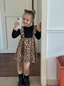 Emery Rose Kids Emery Rose Kids Young Girl Casual Leopard Print Patchwork 2 In 1 Dress