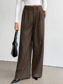 SHEIN Tall Women's Brown Pants, Suitable For Spring/Summer, Daily Wear, Commuting - Coffee Brown - View 3