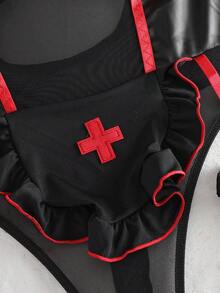 SHEIN 6Pcs Sexy Fishnet Nurse Costume Set - Black - View 3