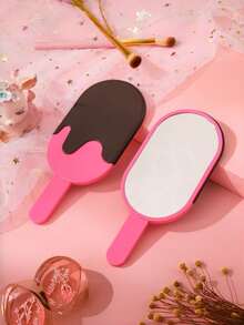 Joivida 1 Espejo de mano de maquillaje con diseño de chocolate lindo - Portátil, sin batería, marco de plástico, tema de dibujos animados, superficie pulida, perfecto para estudiantes y belleza en movimiento - Multicolor - Ver 4
