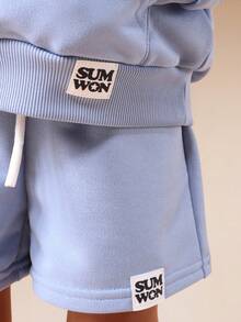 SUMWON Boys Oversized Hoodie And Shorts Set With Hood Centre Pocket Summer Casual Co-Ord Outfit - Blue - View 5