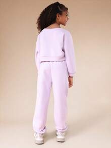 SUMWON Conjunto de sudadera con capucha oversize y pantalón jogger con estampado de número a tono para preadolescentes, conjunto a juego de dos piezas informal para vacaciones - Púrpura malva - Ver 2
