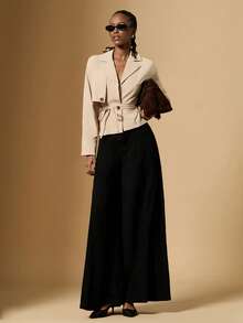Briarwyn Eleganter einfarbiger Trenchcoat für Damen, beige, Herbst, langärmlig, gewebter Stoff mit Gürtel, Büro-Lässig, reguläre Länge, modische vielseitige Oberbekleidung - Weiss - Übersicht 8