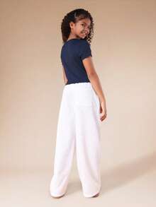 SUMWON Tween Navy Short Sleeve Ribbed T-Shirt And Light Grey Joggers Co-Ord Set With Pink S.M.W.N Studios Print Casual Wear Outfit - Multicolor - View 2