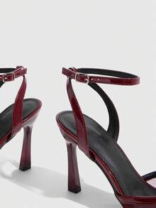 CUCCOO SZL Tacones altos de mujer con diseño de hebilla y punta afilada, versátiles para uso diario - Rojo - Ver 7