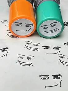 Sello con colores y expresiones aleatorias - Sello de tinta negra lindo y divertido - Sello divertido con expresión - Adecuado para uso diario en la oficina, etiquetas e indicadores - Multicolor - Ver 2