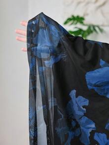 Modelyn 大码女式印花V领薄纱灯笼袖优雅长款晚礼服 - 藏蓝色 - 查看 8