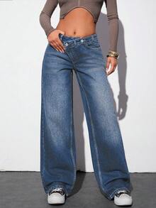 IDYLLIC Mezclilla Elásticos para Mujer con Corte Rectos Lavado Azul Jeans Se Ven BIEN Hasta En Fotos Sin Filtro - Azul - Ver 1