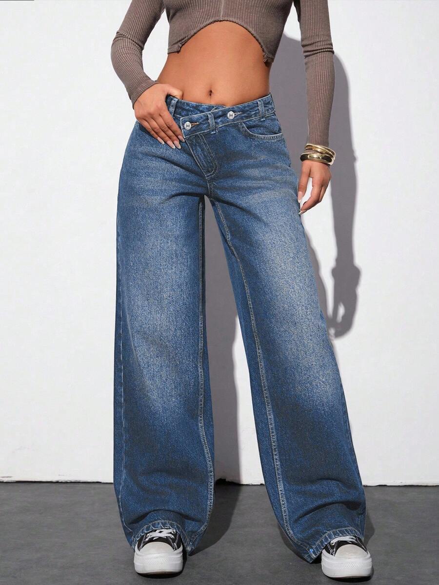 IDYLLIC Mezclilla Elásticos para Mujer con Corte Rectos Lavado Azul Jeans Se Ven BIEN Hasta En Fotos Sin Filtro - Azul - Ver 1