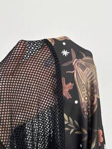 Whyspr 大码女装新款圆领复古休闲学院风暗黑朋克风印花拼接网纱缎带装饰A字长袖连衣裙，适合日常穿着、办公室、感恩节、新年派对、万圣节、度假、返校、节日、生日派对、音乐节、情人节、春夏等场合。 - 彩色 - 查看 3