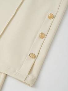 Elenzga Women's Elegant Minimalist Solid Color Button Decor Versatile Pants, Suitable For Autumn/Winter - Apricot - View 5