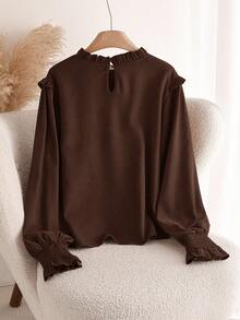 CosyJoli Áo sơ mi trơn màu thường ngày cỡ lớn dành cho nữ, Thu/Đông - Cà phê nâu - Xem 2