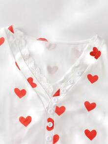 Franclia Áo thun nữ lãng mạn ngày Valentine với họa tiết trái tim, viền ren, cúc in màu trắng và đỏ, tay dài, xếp ly hai bên eo, thích hợp cho mùa đông, Giáng sinh, Năm mới, tiệc tùng, đi biển, thanh lịch. - Nhiều màu - Xem 4