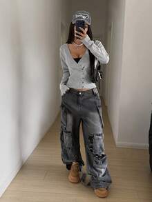 StreetHx Petite Niche Design Knitted Cardigan, Casual Women's Sweater Cardigan