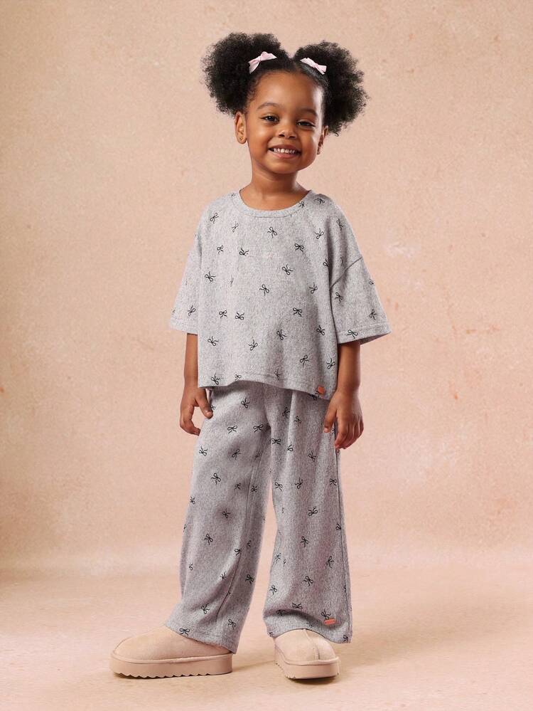 Bow Print Boxy Top With Wide Leg Pants