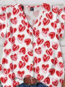 EMERY ROSE 大码爱心印花休闲简约衬衫，适合新年穿着 - 彩色 - 查看 6