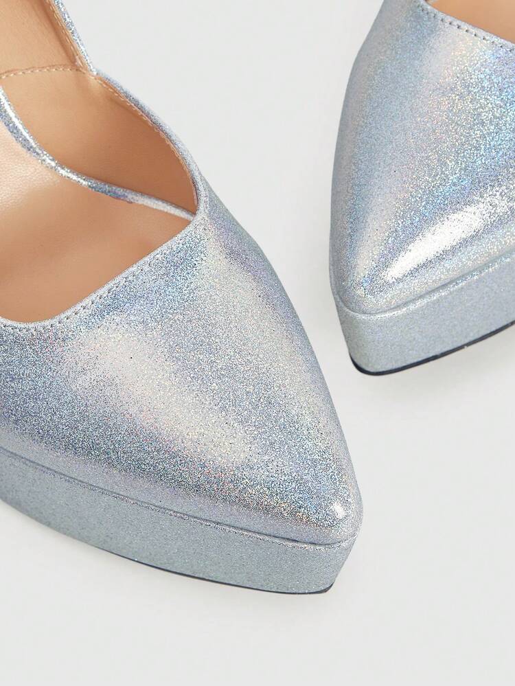CUCCOO LuxiPop Women's Fashionable Elegant Party Silver Waterproof Platform Pointed Toe Pumps For Christmas