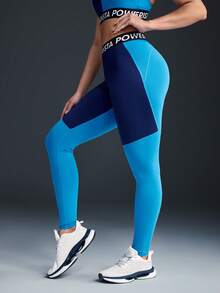 Powerista Leggings deportivos sin costuras con bloques de color para mujer - azul real - Ver 3