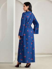 Veilorie Women's V-Neck Floral Print Overlap Flare Sleeve Modest Elegant Vacation Dress - Multicolor - View 8