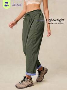 OutZeal 女士运动裤，适合露营、徒步等夏季活动，防水轻便，撞色设计，带侧袋 - 軍綠色 - 查看 12